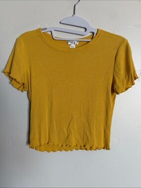 ADK Mustard Ribbed Crop Tee with Lettuce Edge